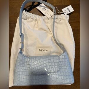 Ellene Paris Light Blue Croc-Embossed Shoulder Bag